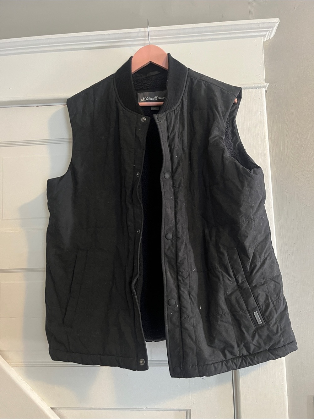 Eddie Bauer Black Quilted Snap-Front Vest